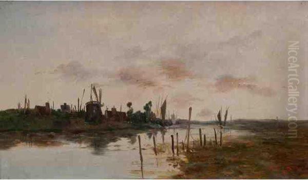 Moulin Au Bord Du Canal Oil Painting by Karl Behm