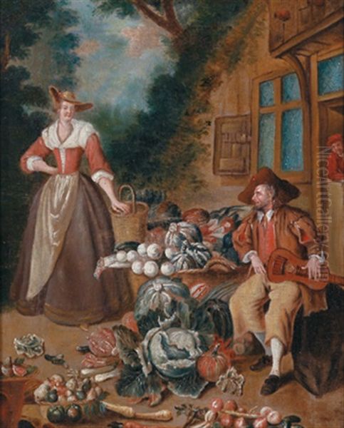 Die Gemuseverkauferin Oil Painting by Jan Baptist Lambrechts