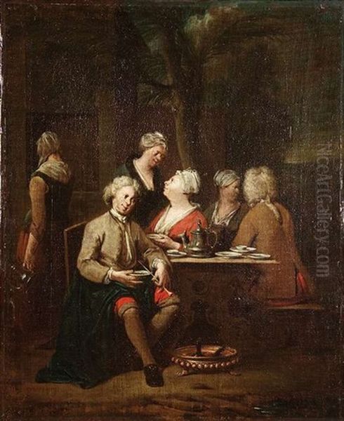 Gesellschaft Beim Mahl Ihm Freien Oil Painting by Jan Baptist Lambrechts