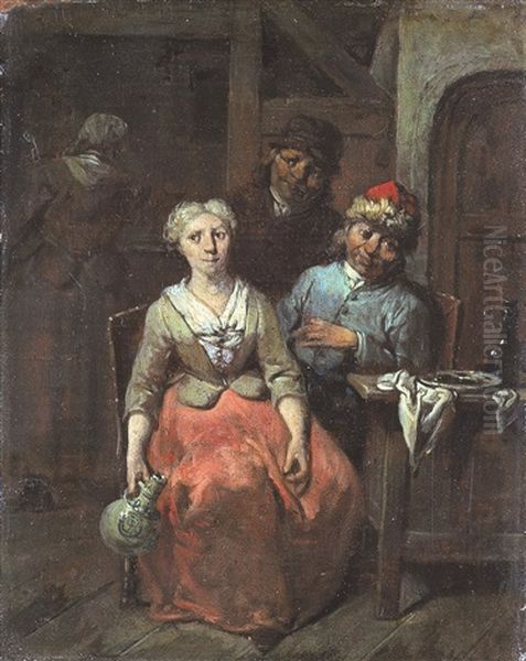 Interieur Met Vier Personages Oil Painting by Jan Baptist Lambrechts