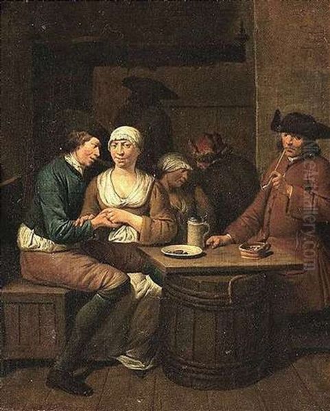 Tischgesellschaft In Einer Stude Pfeife Rauchendem Mann Oil Painting by Jan Baptist Lambrechts