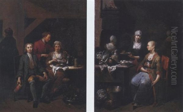 A Tavern Interior With Figures Around A Table Oil Painting by Jan Baptist Lambrechts