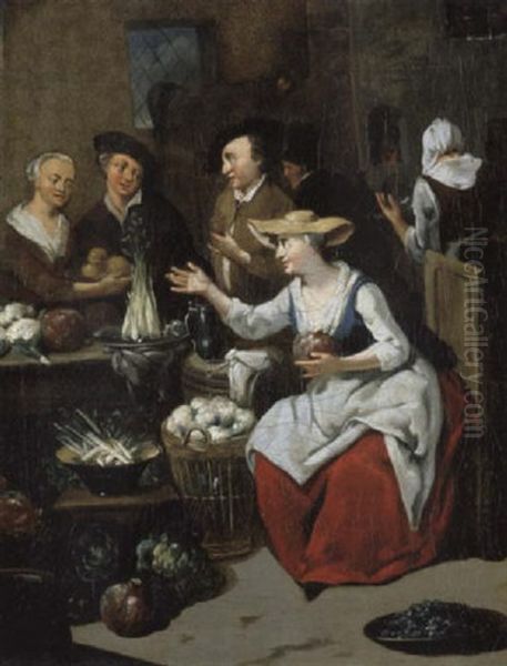 Die Gemuseverkauferin Oil Painting by Jan Baptist Lambrechts