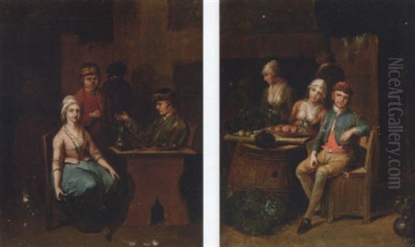 A Man And A Woman Seated In An Inn Oil Painting by Jan Baptist Lambrechts