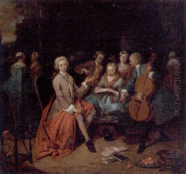 A Musical Recital Oil Painting by Jan Baptist Lambrechts