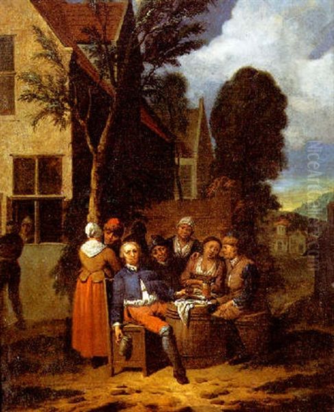 Buveurs Devant Une Auberge Oil Painting by Jan Baptist Lambrechts