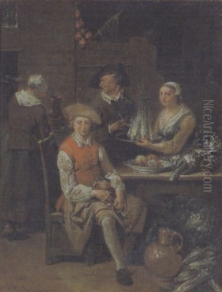 Kuchenszene Oil Painting by Jan Baptist Lambrechts