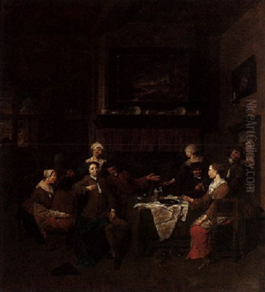 An Interior Scene With Figures Drinking And Smoking Oil Painting by Jan Baptist Lambrechts