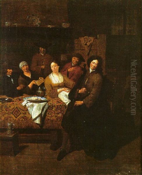 A Tavern Interior With Figures At A Table by Jan Baptist Lambrechts