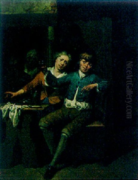 A Couple At A Table In A Tavern Oil Painting by Jan Baptist Lambrechts