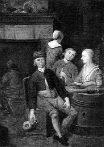 In A Tavern Oil Painting by Jan Baptist Lambrechts