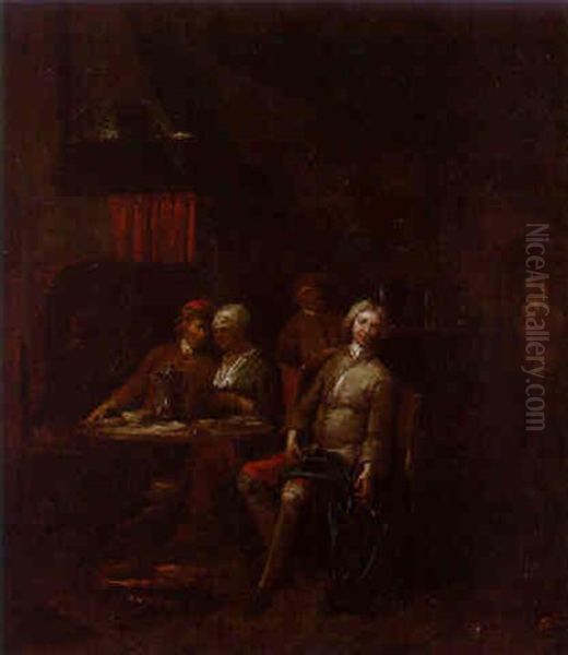 Company Smoking And Merrymaking In An Interior Oil Painting by Jan Baptist Lambrechts