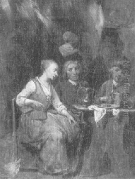 Tavern Interior With Three Seated Figures Oil Painting by Jan Baptist Lambrechts