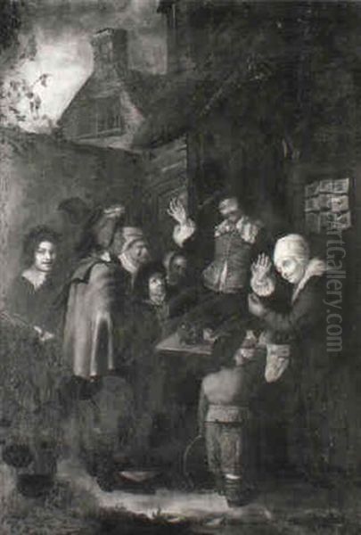 Peasants Merrymaking Outside A Tavern Oil Painting by Jan Baptist Lambrechts