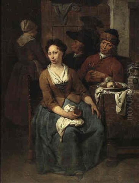 A Lady In Merry Company Oil Painting by Jan Baptist Lambrechts