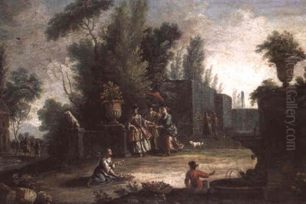 Scene De Jardin Animee Oil Painting by Jan Baptist Lambrechts