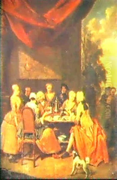 A)scena Di Conversazione                                    B)concertino Oil Painting by Jan Baptist Lambrechts