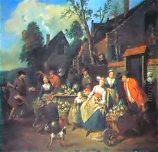 Contadini Sull'aia Oil Painting by Jan Baptist Lambrechts