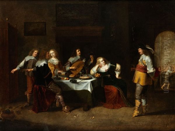 Tischgesellschaft Mit Lautenspieler Oil Painting by Christoffel Jacobsz. Van Der Lamen