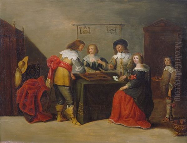 Vornehme Gesellschaft Beim Brett- Und Kartenspiel Oil Painting by Christoffel Jacobsz. Van Der Lamen