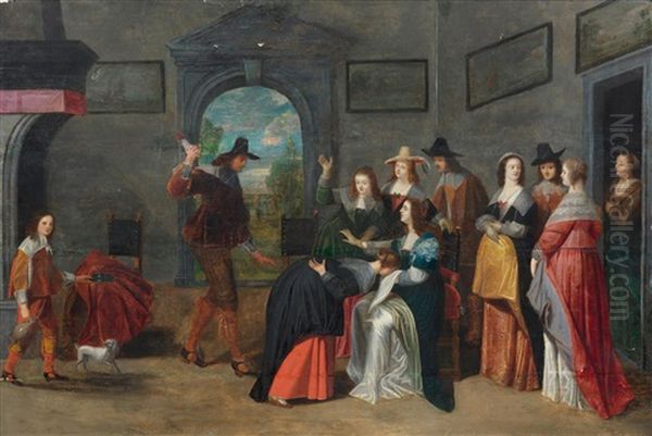 Interior With A Group Of People Playing A Game Oil Painting by Christoffel Jacobsz. Van Der Lamen