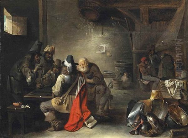 A Soldier Playing Tric-a-trac With Peasants In A Tavern Oil Painting by Christoffel Jacobsz. Van Der Lamen