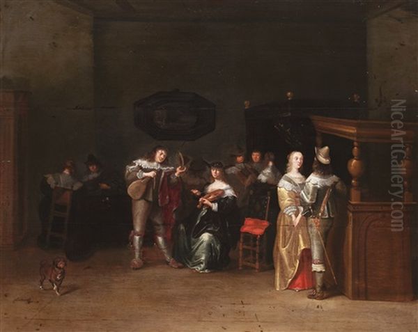 Interior Oil Painting by Christoffel Jacobsz. Van Der Lamen