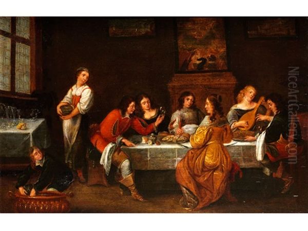 Eine Vornehme Gesellschaft Bei Tisch Oil Painting by Christoffel Jacobsz. Van Der Lamen