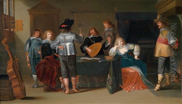 Elegante Gesellschaft In Der Wachstube Oil Painting by Christoffel Jacobsz. Van Der Lamen