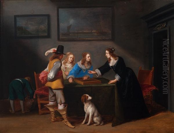 Elegant Company At A Tric-trac Game Oil Painting by Christoffel Jacobsz. Van Der Lamen