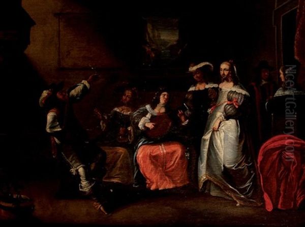 La Joyeuse Compagnie Autour De La Joueuse De Luth Oil Painting by Christoffel Jacobsz. Van Der Lamen