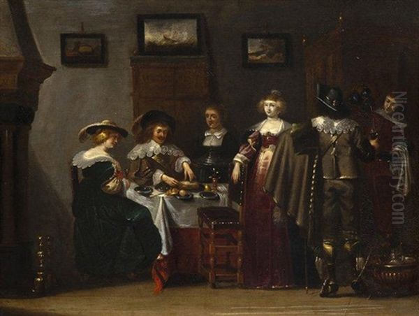 Compagnie Elegante Dans Un Interieur Oil Painting by Christoffel Jacobsz. Van Der Lamen