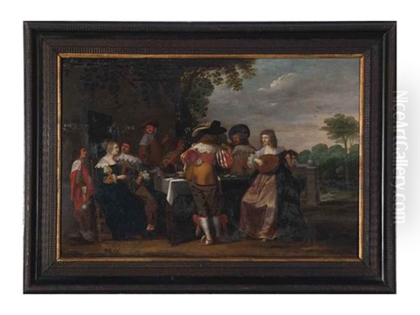 Elegant Figures On A Terrace Oil Painting by Christoffel Jacobsz. Van Der Lamen