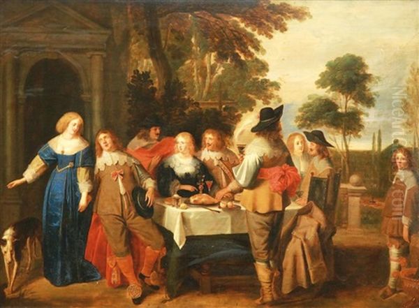 Scene De Banquet Dans Un Parc Devant Un Palais Classique Oil Painting by Christoffel Jacobsz. Van Der Lamen