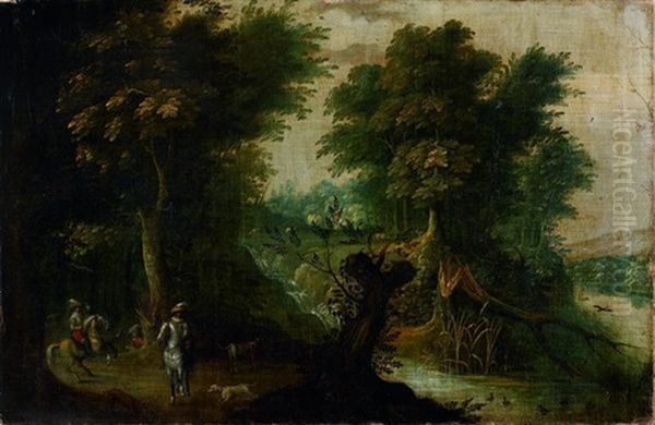 Chasseurs Dans Un Paysage Boise Oil Painting by Christoffel Jacobsz. Van Der Lamen