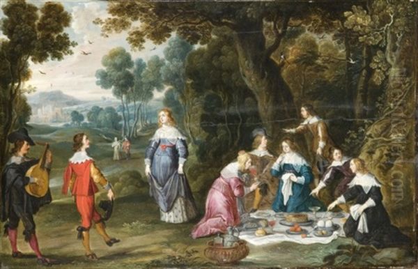 Dejeuner Elegant A L'oree D'une Foret Oil Painting by Christoffel Jacobsz. Van Der Lamen