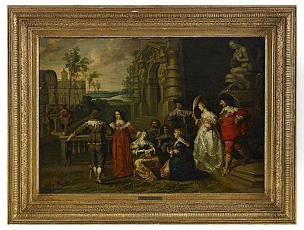 Elegant Sallskap I Parkmiljo Oil Painting by Christoffel Jacobsz. Van Der Lamen