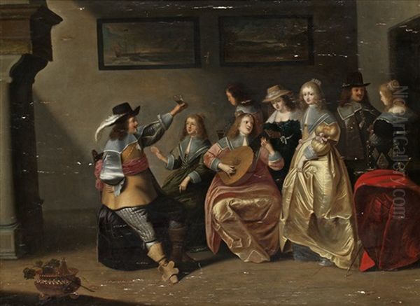 Interior Med Musicerande Sallskap Oil Painting by Christoffel Jacobsz. Van Der Lamen