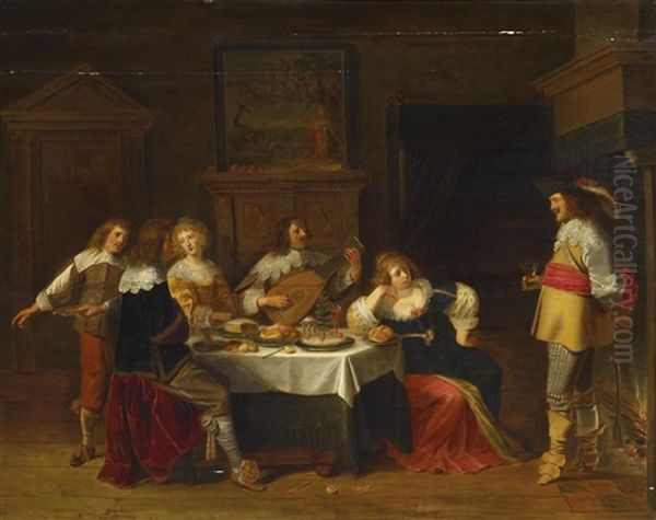 Vornehme Gesellschaft Bei Tisch Oil Painting by Christoffel Jacobsz. Van Der Lamen