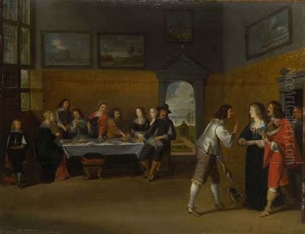 Interieur Mit Einer Vornehmen Gesellschaft Beim Mahl Oil Painting by Christoffel Jacobsz. Van Der Lamen