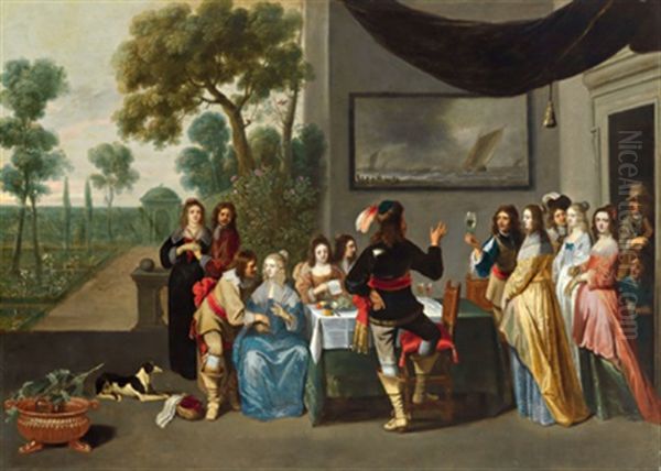 Eine Elegante Gesellschaft Auf Einer Schlossterrasse Oil Painting by Christoffel Jacobsz. Van Der Lamen