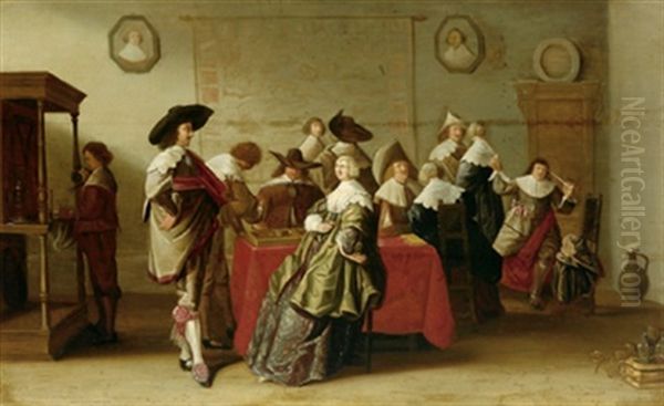 Elegante Gesellschaft Bei Wein Und Spiel Oil Painting by Christoffel Jacobsz. Van Der Lamen