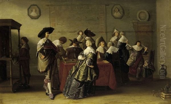 Elegante Gesellschaft Bei Wein Und Spiel Oil Painting by Christoffel Jacobsz. Van Der Lamen