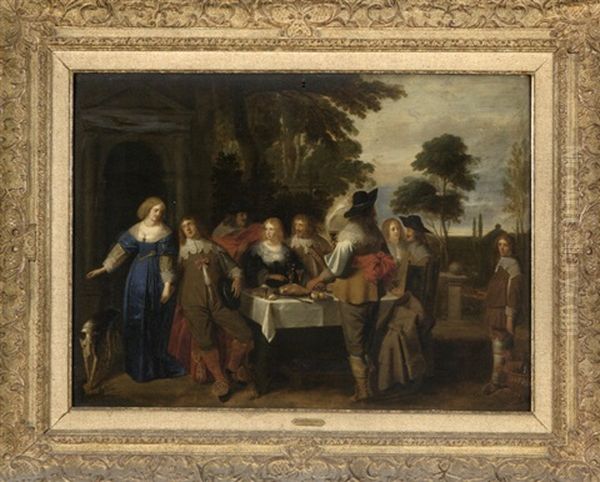 Scene De Banquet Dans Un Parc Devant Un Palais Classique Oil Painting by Christoffel Jacobsz. Van Der Lamen