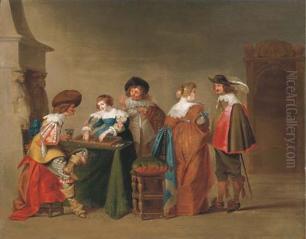 Elegant Company Playing Tric-trac Oil Painting by Christoffel Jacobsz. Van Der Lamen