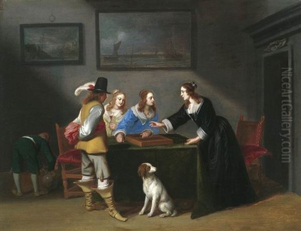 Hollandische Gesellschaft Beim Tric-trac-spiel Oil Painting by Christoffel Jacobsz. Van Der Lamen