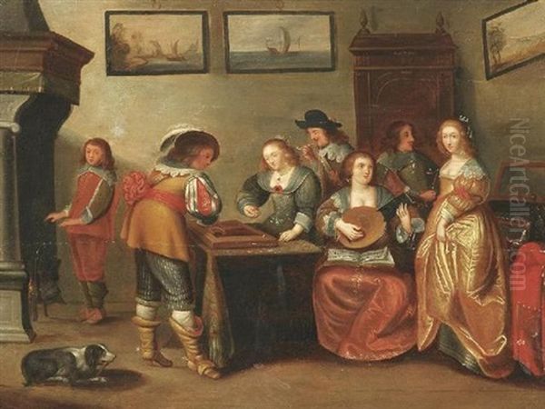 Vornehme Gesellschaft Beim Musizieren Und Wurfelspiel Oil Painting by Christoffel Jacobsz. Van Der Lamen