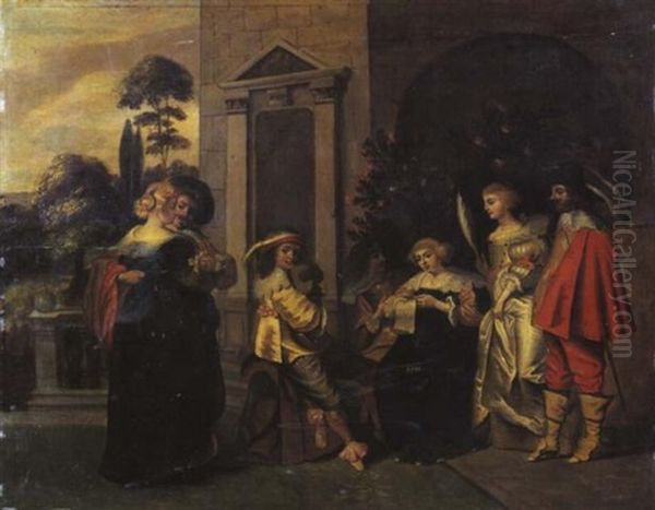 Scene De Bal Devant La Terrasse D'un Palais Oil Painting by Christoffel Jacobsz. Van Der Lamen