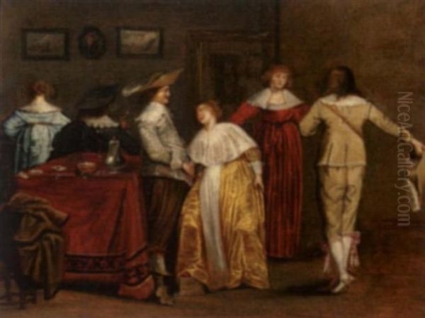 A Merrie Company Oil Painting by Christoffel Jacobsz. Van Der Lamen