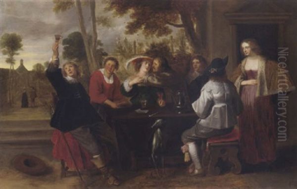 Elegant Company At A Table On A Terrace Oil Painting by Christoffel Jacobsz. Van Der Lamen